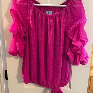 CeCe Fuchsia Blouse with Ruffle Sleeves